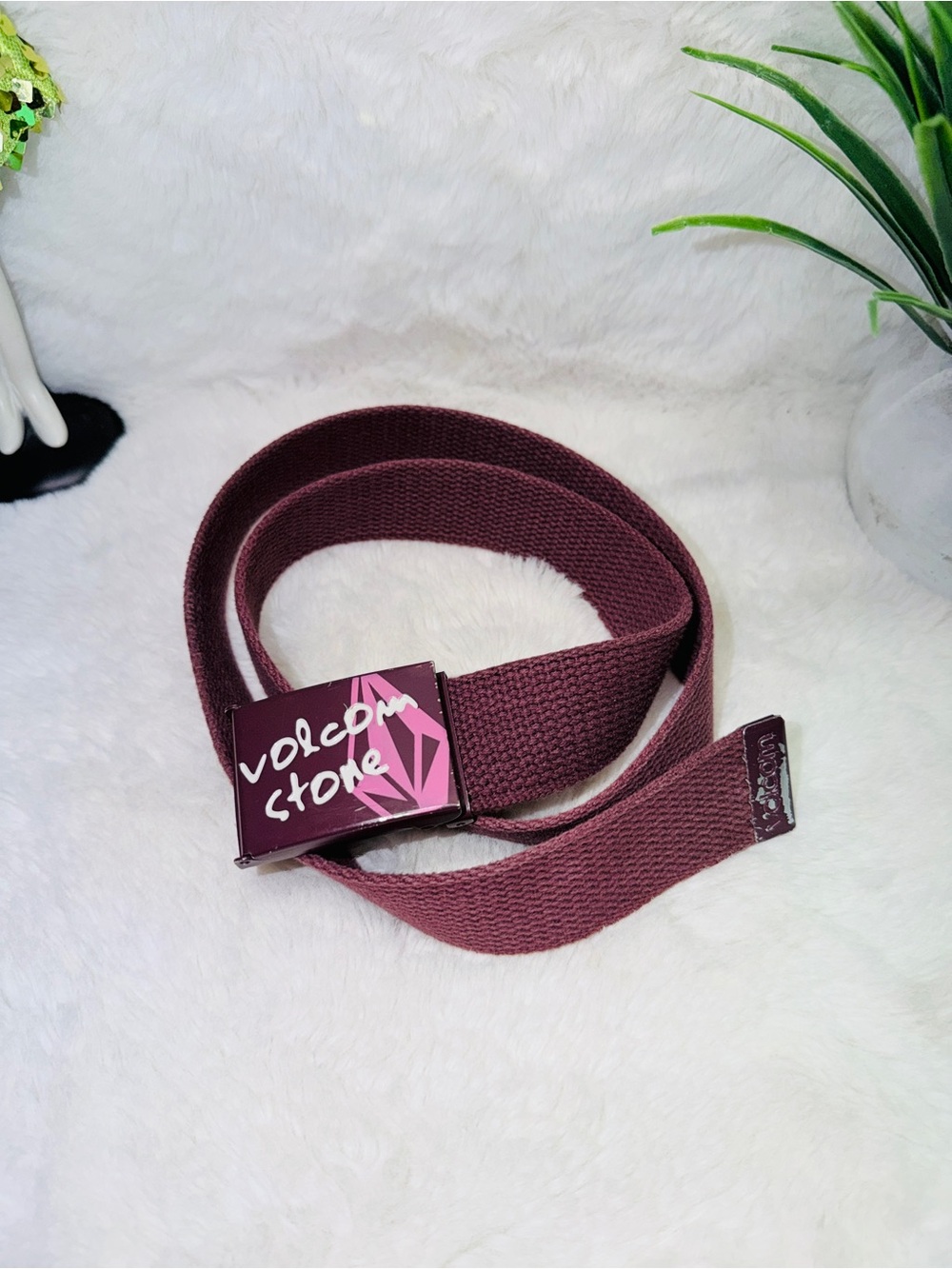 Volcom Stone 100% Cotton Burgundy Web Belt Vintage Grunge Retro 💝